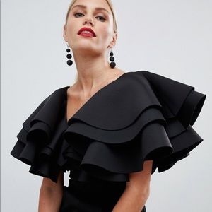 ASOS Ruffle neck shoulder frill neoprene jumpsuit